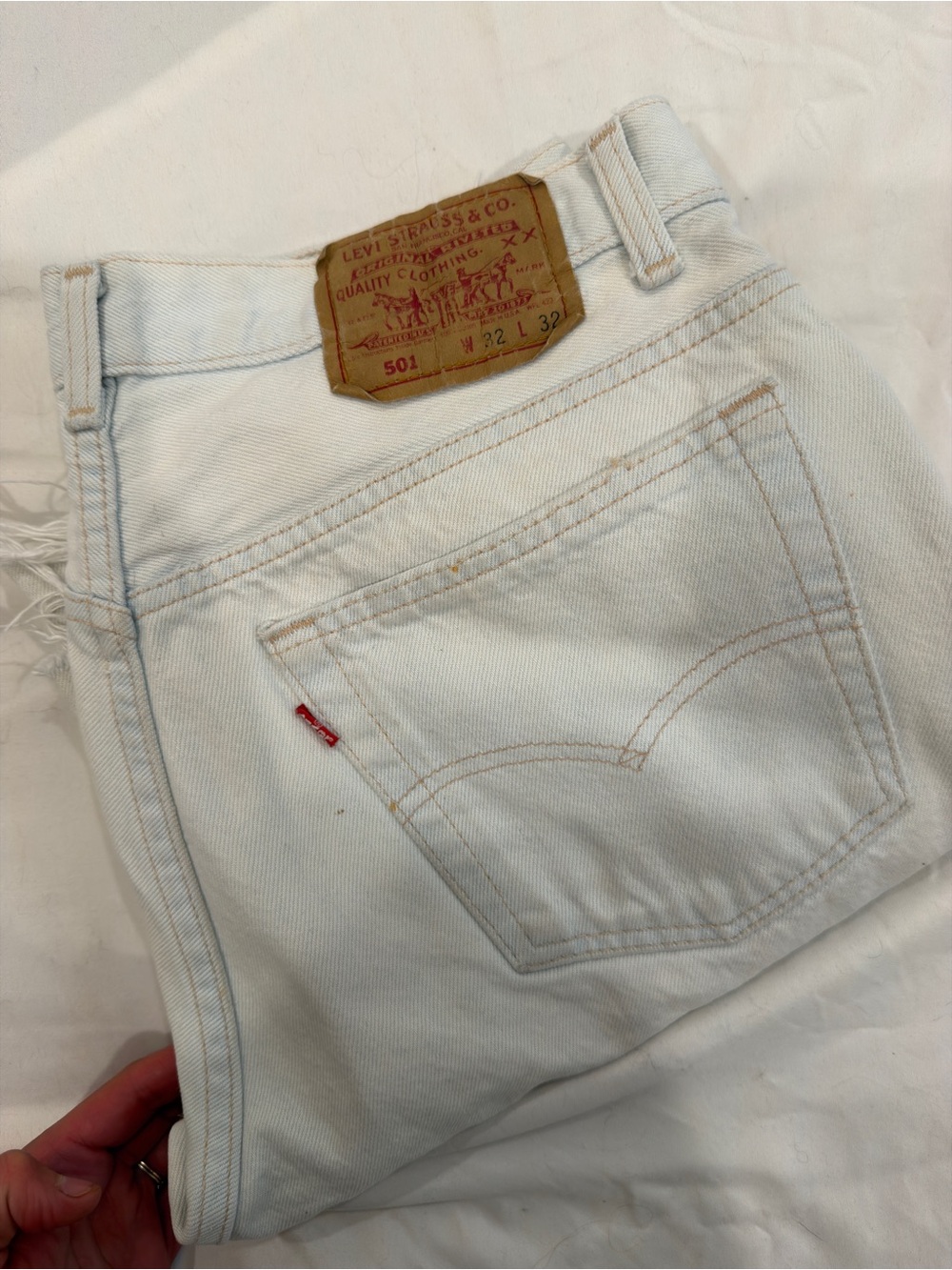 Levi's White Denim 501 Jeans with Red Tab